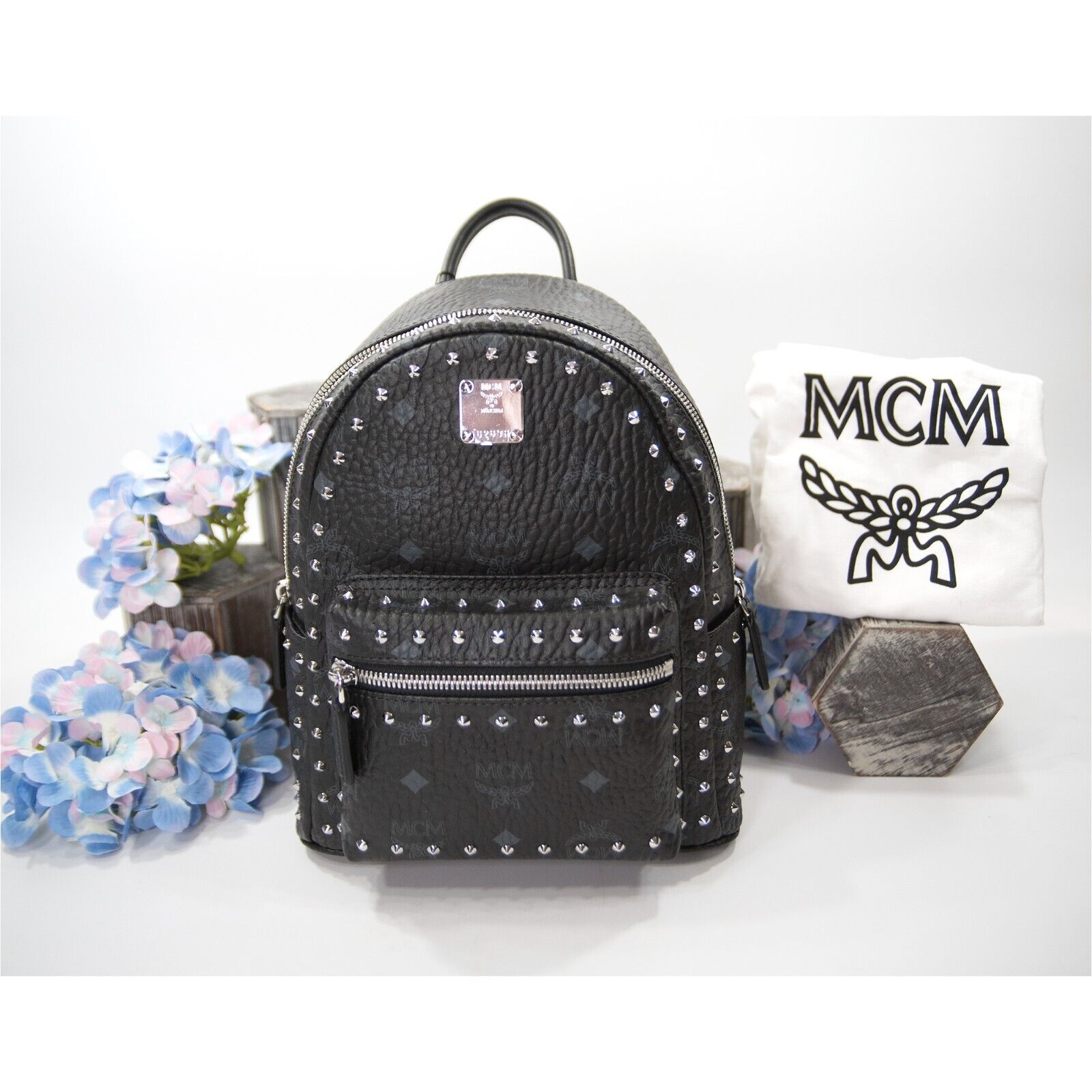 MCM Black Studded Viisetos Leather Backpack Book Bag NWT – Design