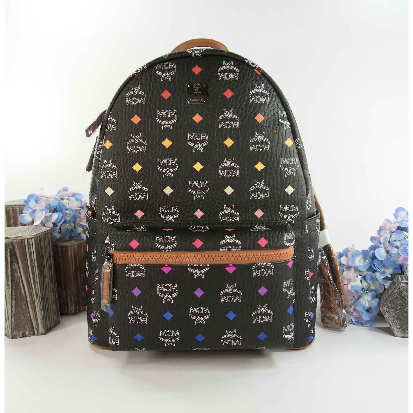 MCM Stark Visetos Backpack Bag Black For Women