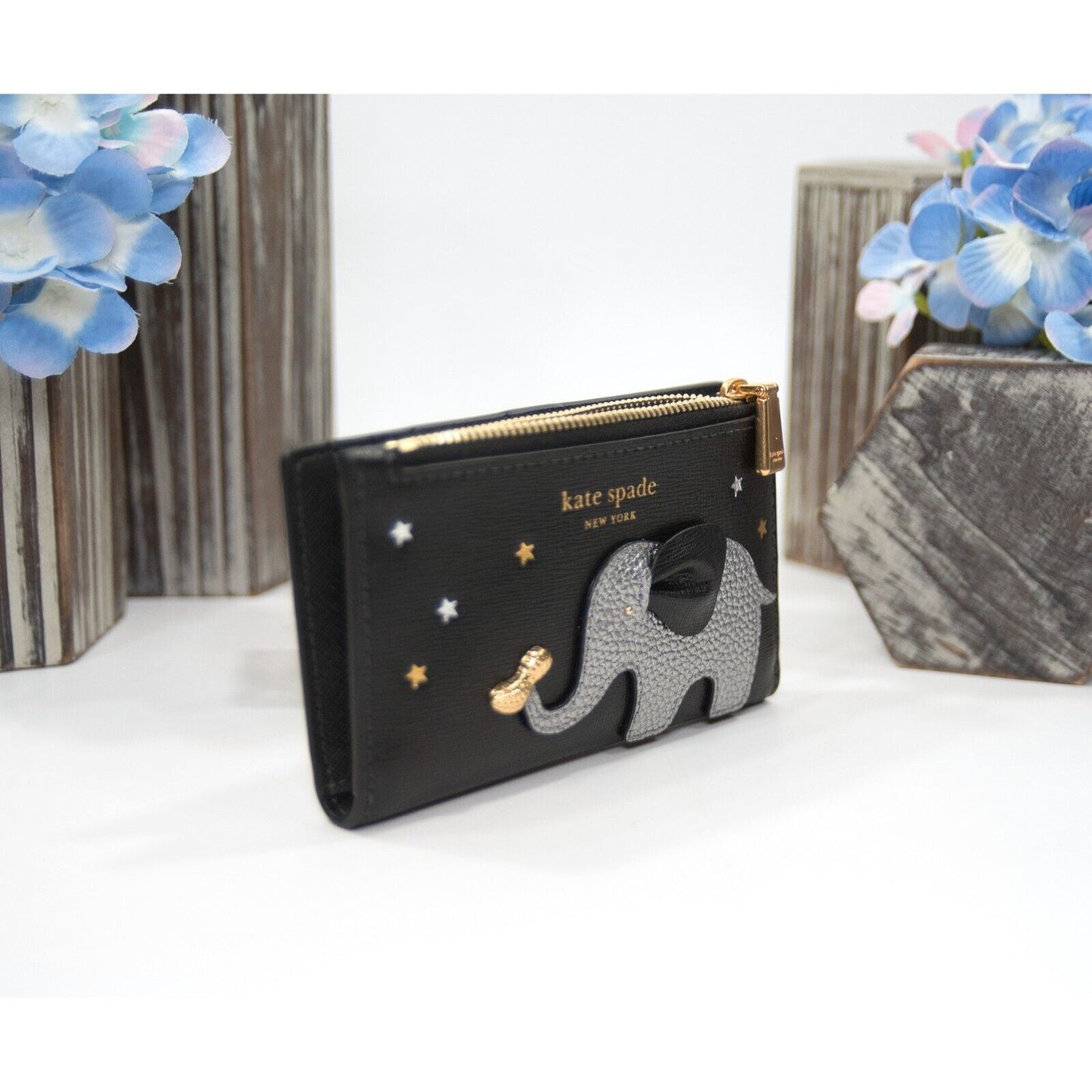 Kate Spade Ellie Elephant Logo Embellished Small Slim Bifold Wallet NWT