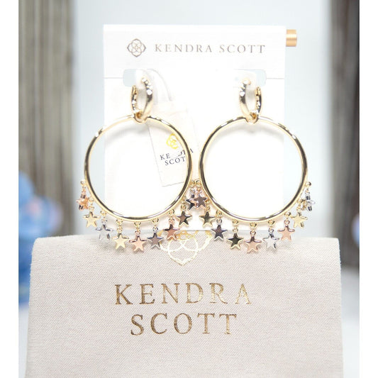 Kendra Scott Sloan Silver Rose Gold Plated Star Statement Hoop Earrings NWT