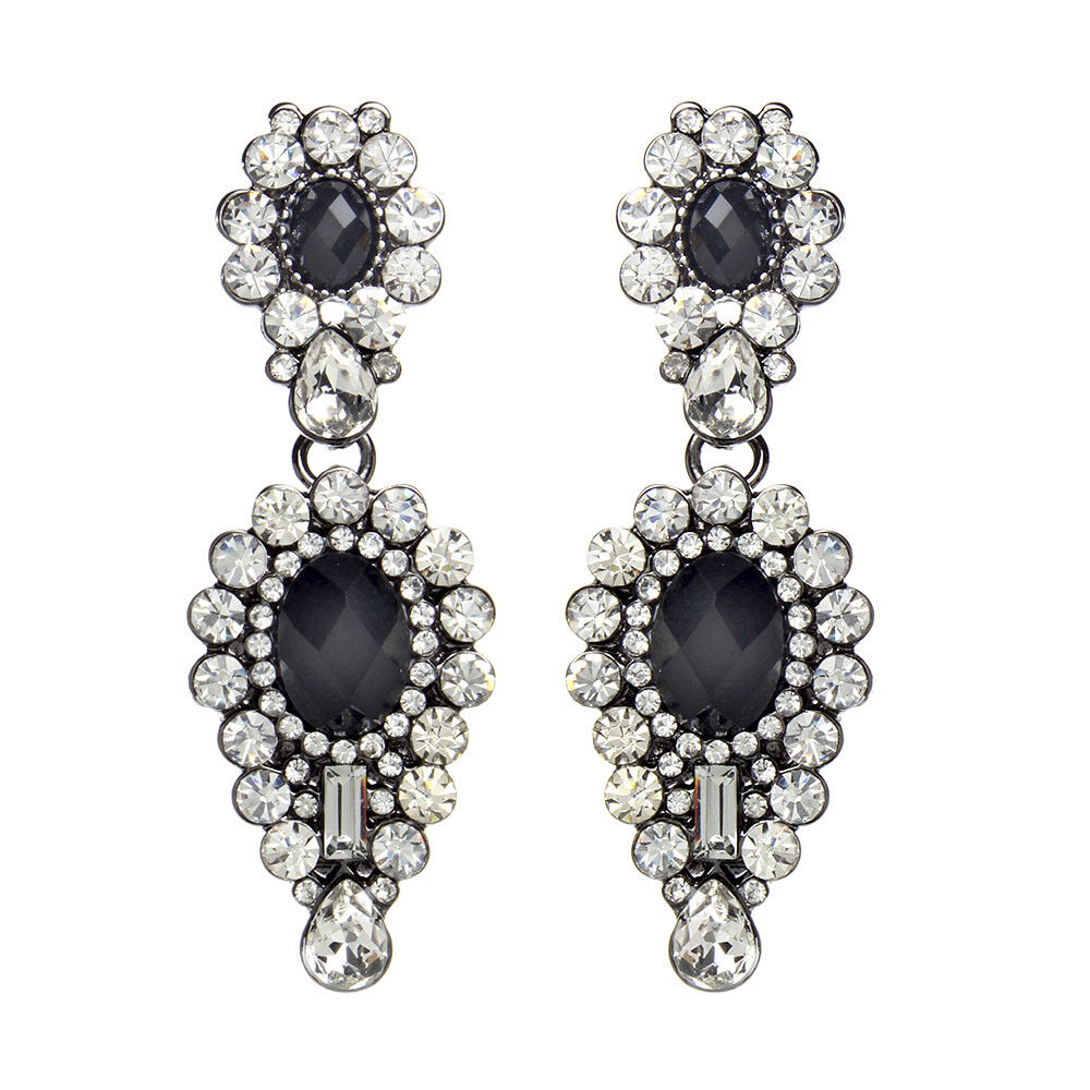 Amrita Singh Imperial Crystal LARGE Gunmetal Statement Earrings ERC 5530 NWT