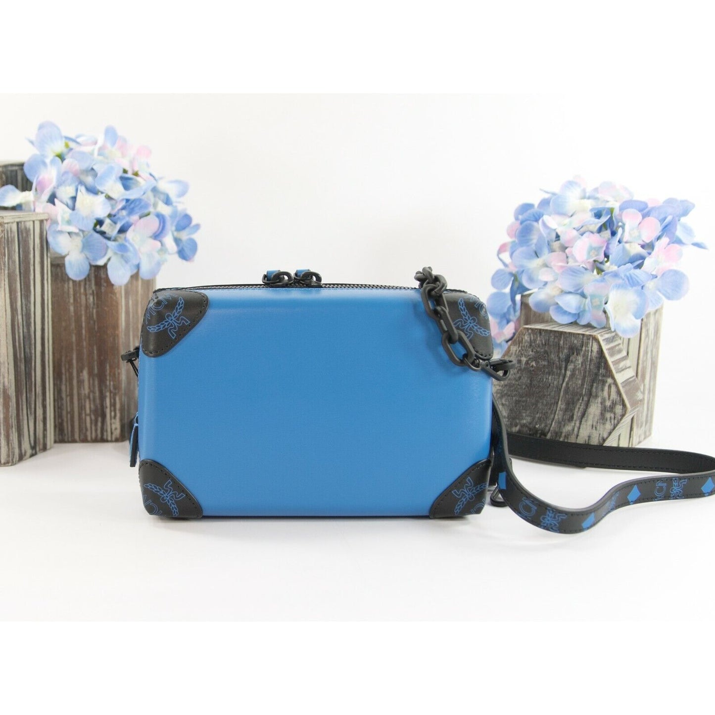 MCM Vallarta Blue Leather Soft Berlin Mini Convertible Crossbody Bag NWT