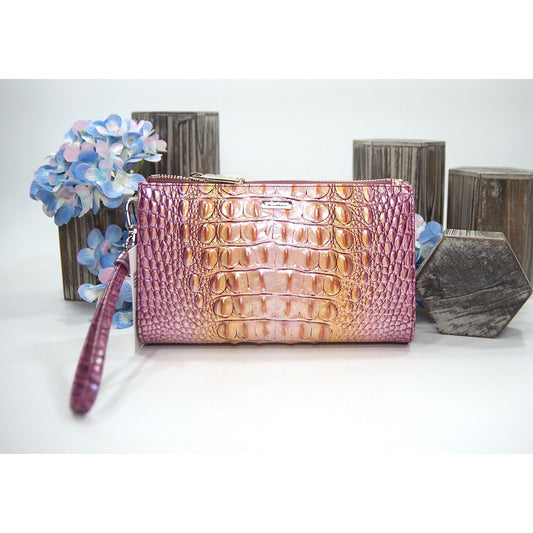 Brahmin Grapefruit Ombre Metallic Melbourne Leather Daisy Clutch Wristlet NWT