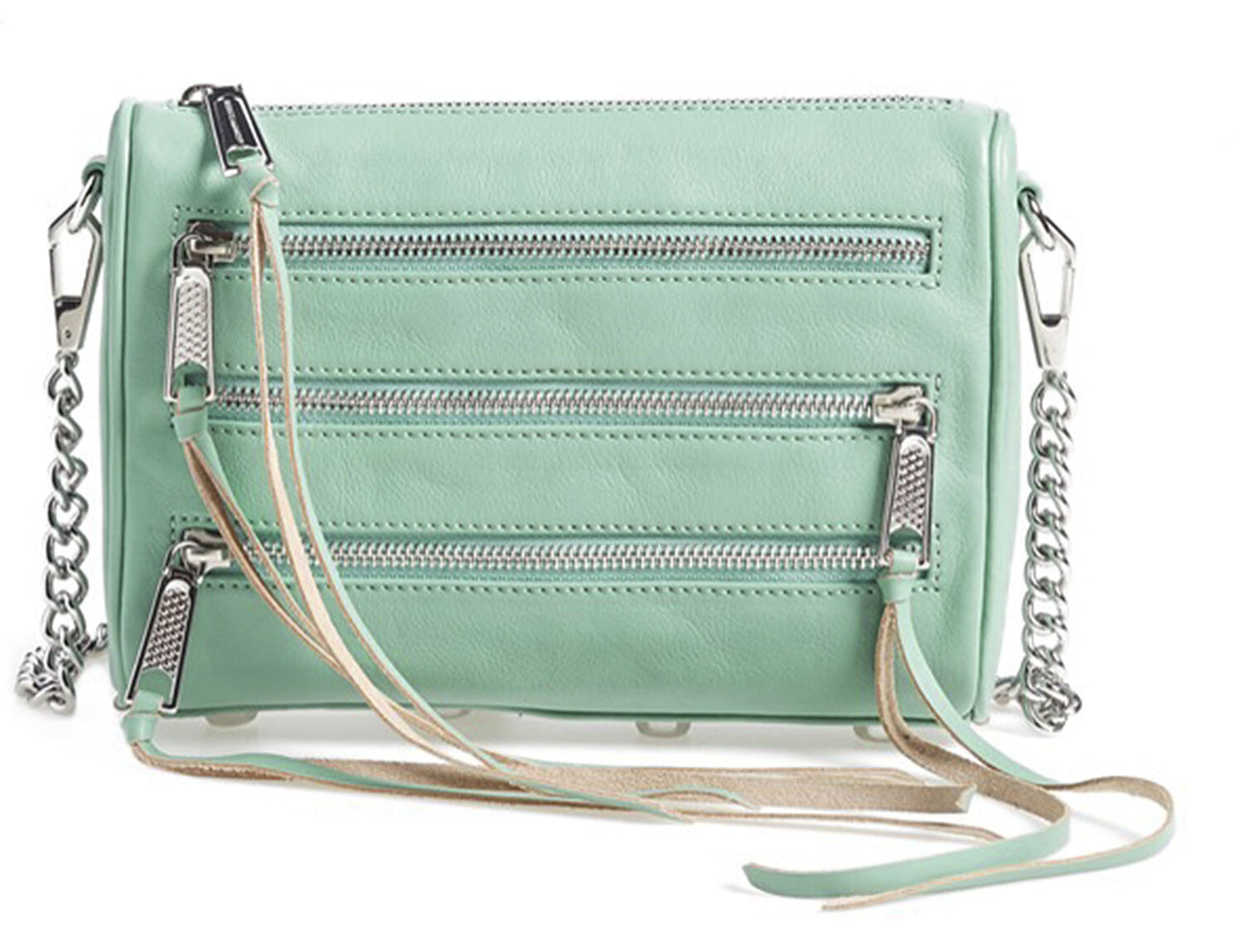 Rebecca Minkoff Mini 5 Zip Sage Green Leather Crossbody Convertible Clutch Bag