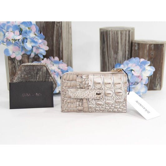 Brahmin Fairest Grey Metallic Melbourne Leather Lenon Mini Card Wallet NWT