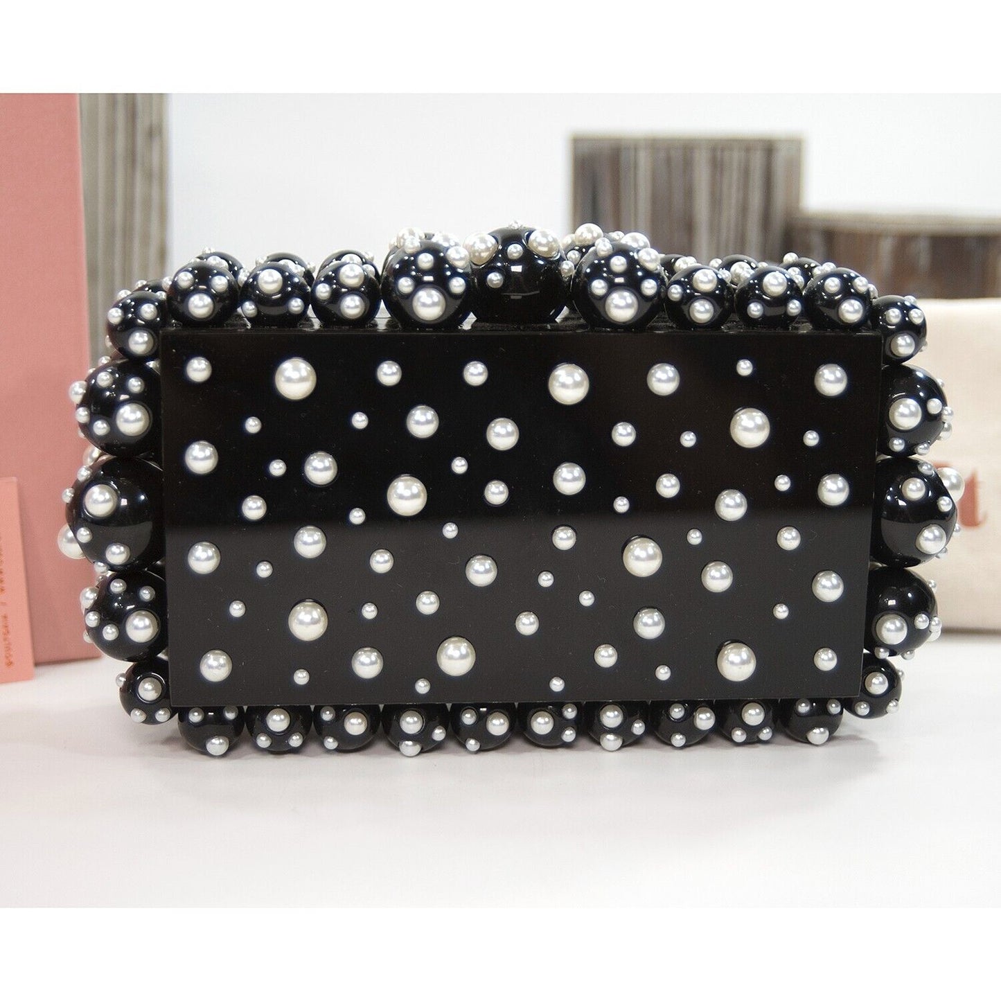 Cult Gaia Black Pearl Eos Bubble Acrylic Clutch Box Bag NWT