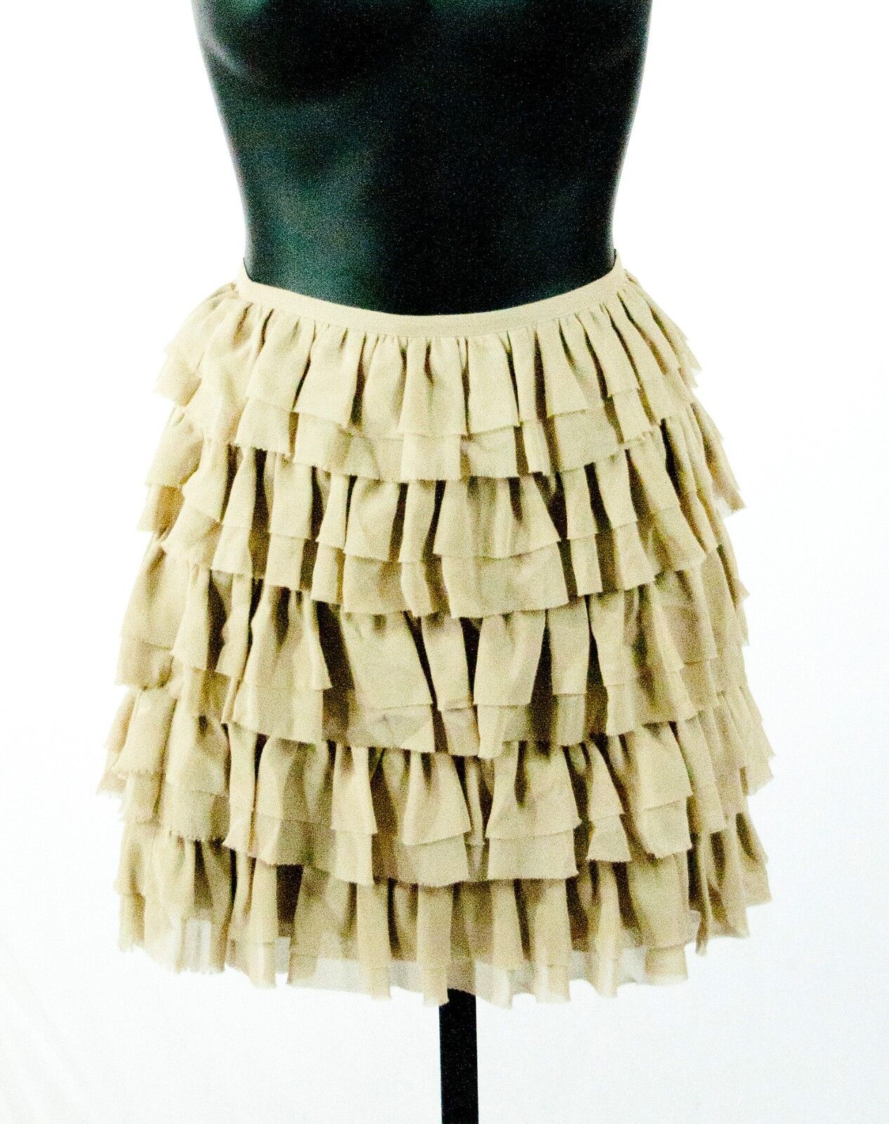 Michael Kors Khaki Silk Tiered Ruffle Raw Edge A Line Mini Skirt Size 2 NWT