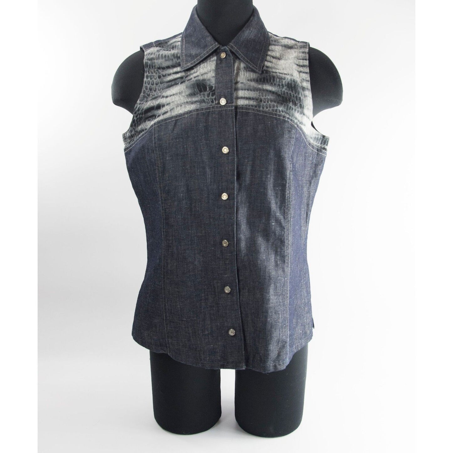 Trussardi Couture Logo Croc Print Black White Dark Blue Denim Jean Vest XL