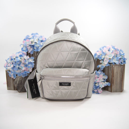 Kate Spade Sam Icon Quilted Silver Satin Nylon Small Backpack Bag NWT