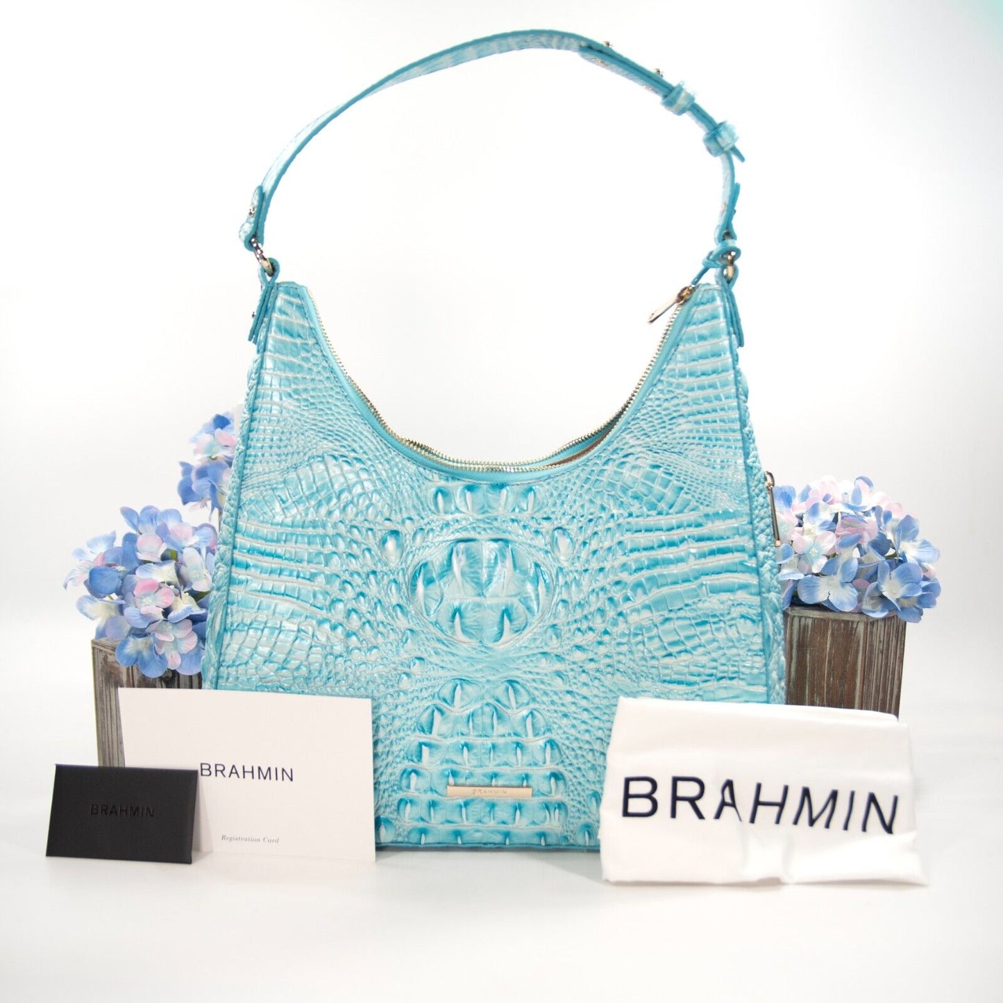 Brahmin Dusty Blue Melbourne Leather Tabitha Hobo Shoulder Bag NWT