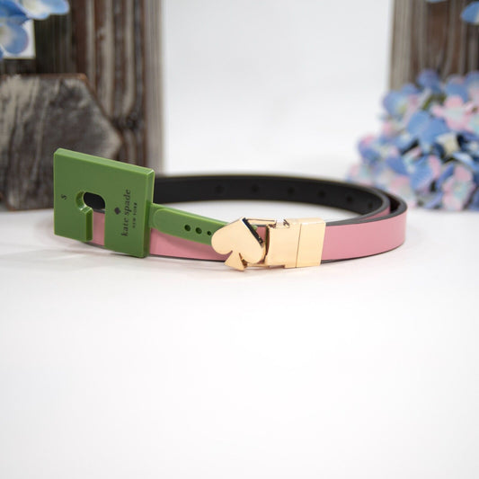 Kate Spade Pink Cream Leather Slim Gold Plated Buckle Reversible Belt Med NWT