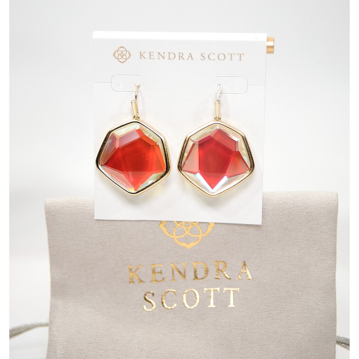 Kendra Scott Vanessa Faceted Dicrhoic Glass Gold Statement Earrings NWT