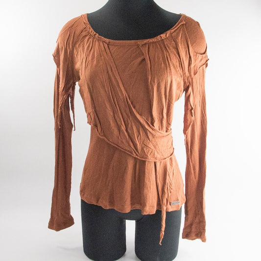 Phard Couture Copper Raw Edge Overlaid Viscose Wool Knit Top Lg