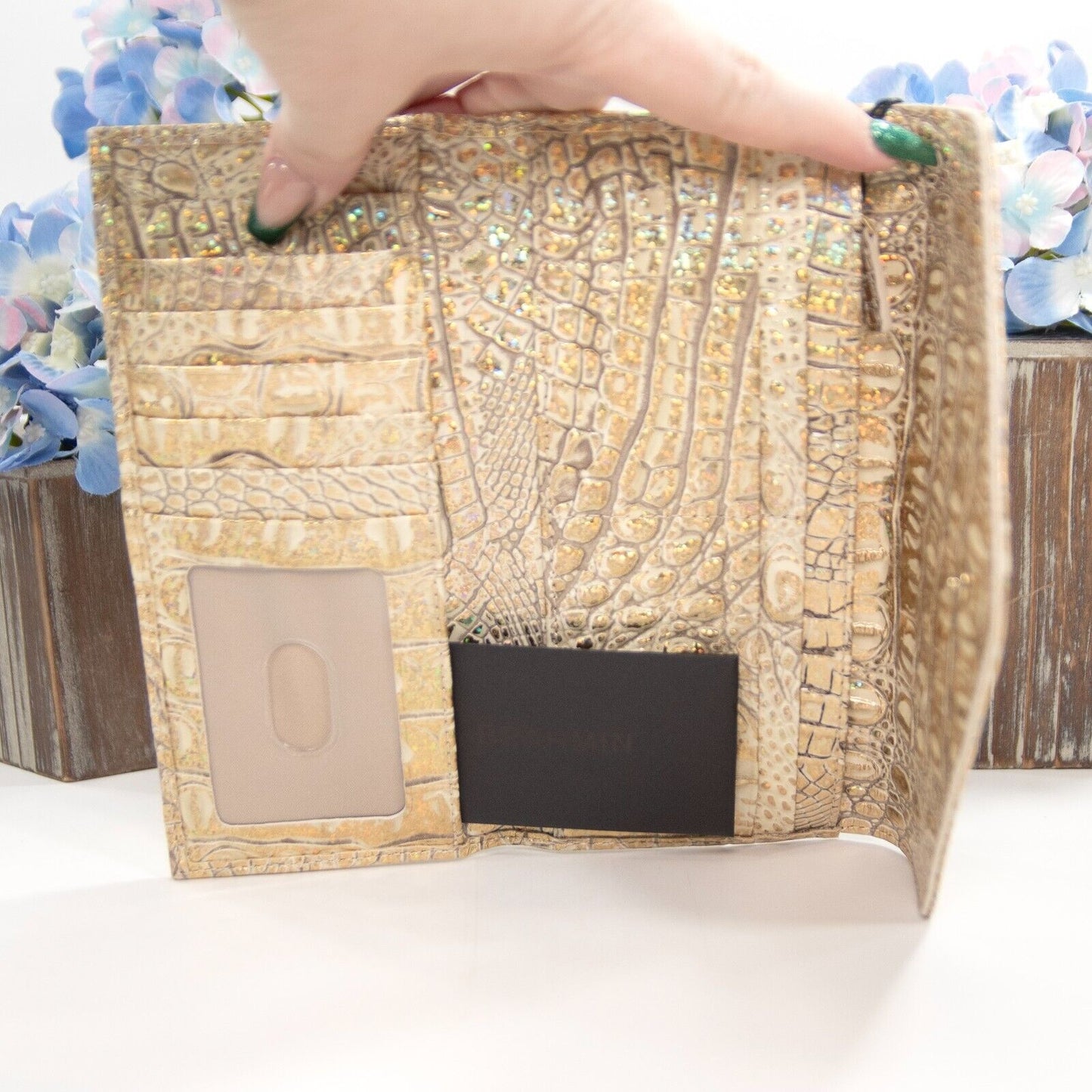 Brahmin Gold Hologram Ombre Iridescent Glitter Leather Veronica Flap Wallet NWT