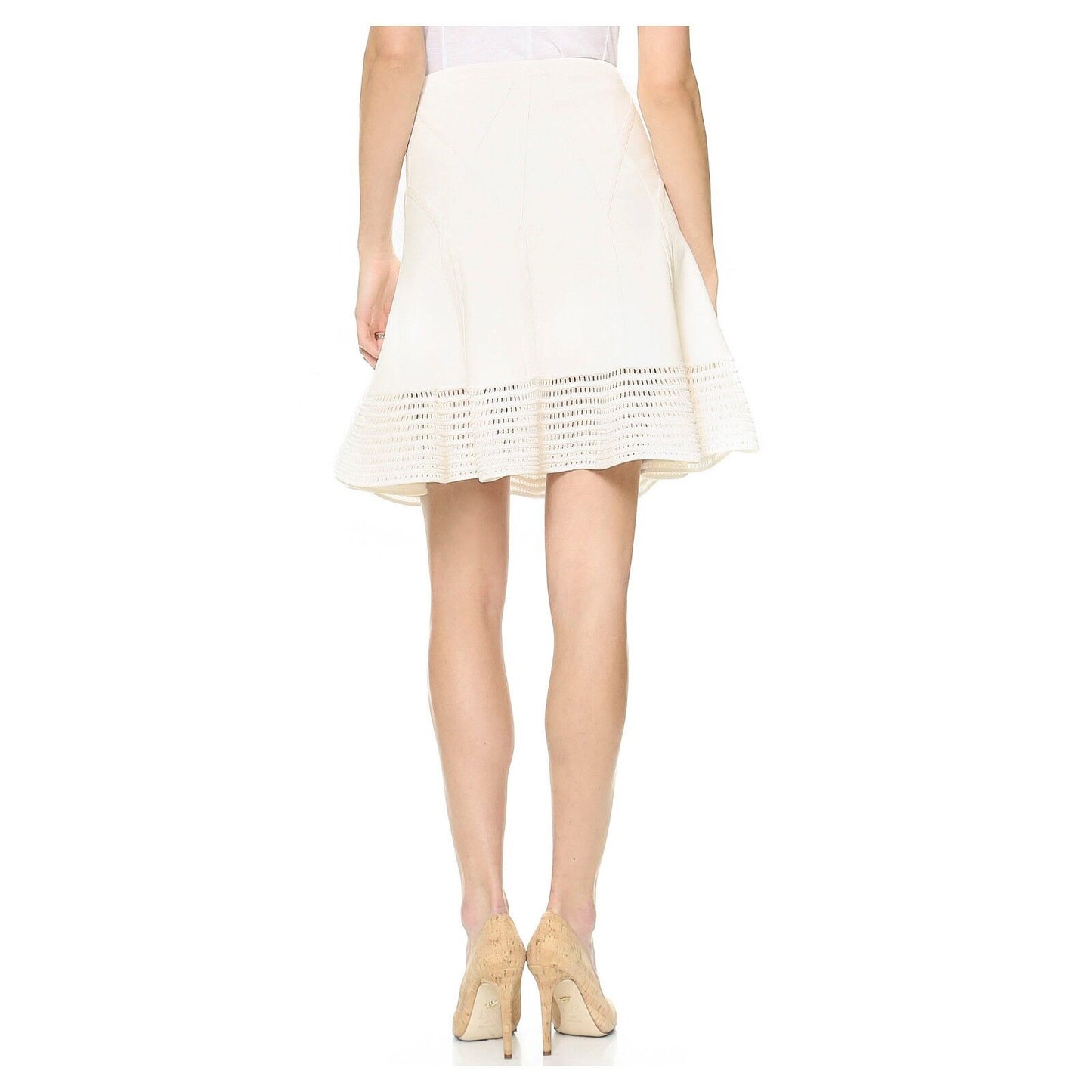 Diane Von Furstenberg White Samara Eyelet Thick Knit A Line Skirt L NWT $395