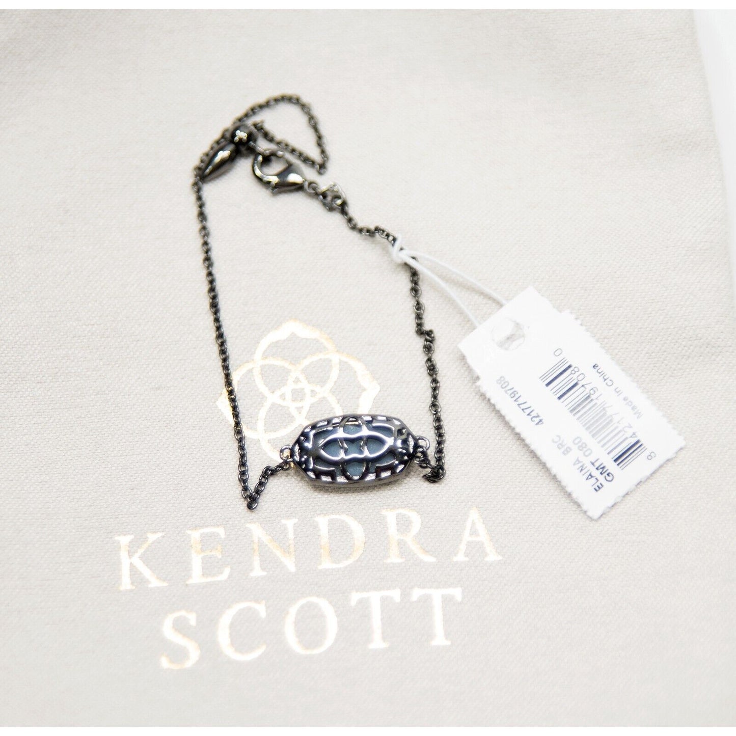 Kendra Scott Elaina Platinum Drusy Gunmetal Chain Bracelet NWT