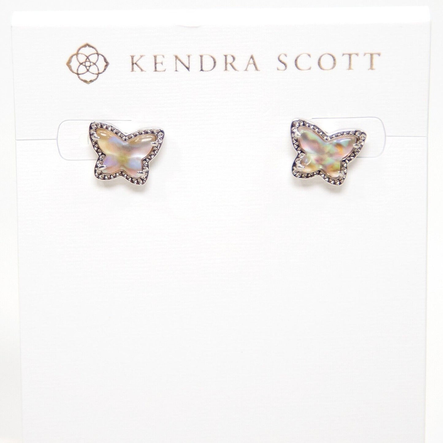 Kendra Scott Lillia Butterfly Abalone Rhodium Plated Statement Stud Earrings NWT