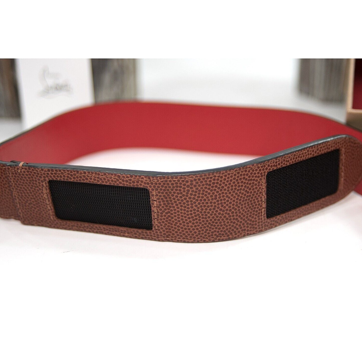 Christian Louboutin Brown Leather Spike Silver Belt NWT Box Dust Bag 115cm