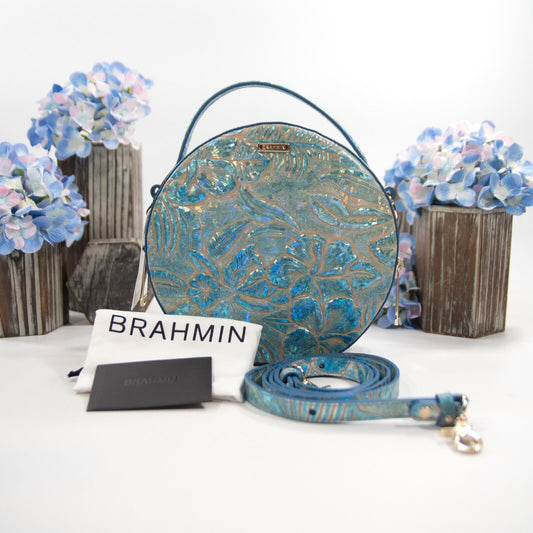 Brahmin Serenity Sonic Floral Glitter Iridescent Leather Lane Crossbody Bag NWT