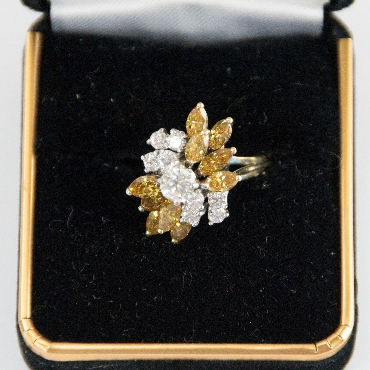 14k Gold Fancy Yellow Canary White Diamond 4.25 cttw Custom Antique Ring 5.5