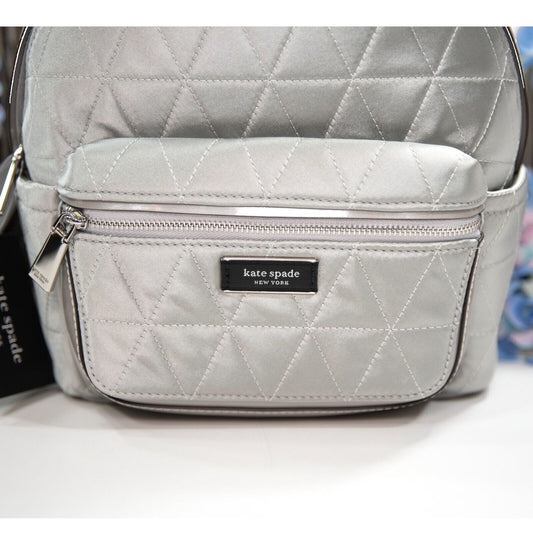 Kate Spade Sam Icon Quilted Silver Satin Nylon Small Backpack Bag NWT