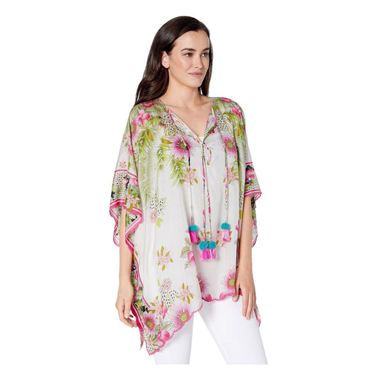 Johnny Was Galore Silk Dolman Batwing Caftan Floral Top Shirt Blouse One Sz NWT