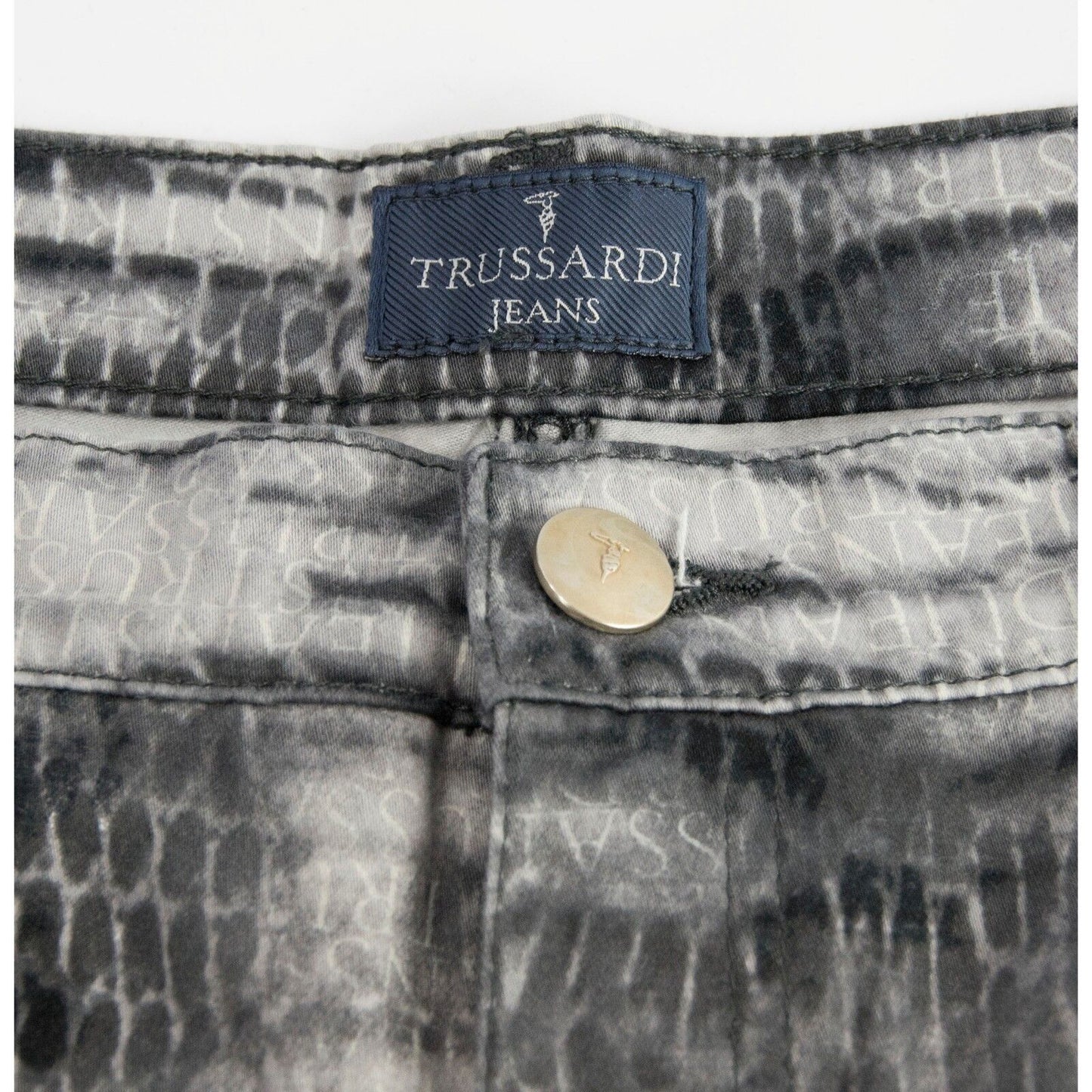 Trussardi Croc Logo Print Black Grey Straight Leg Trouser Pants EUC 33 $395