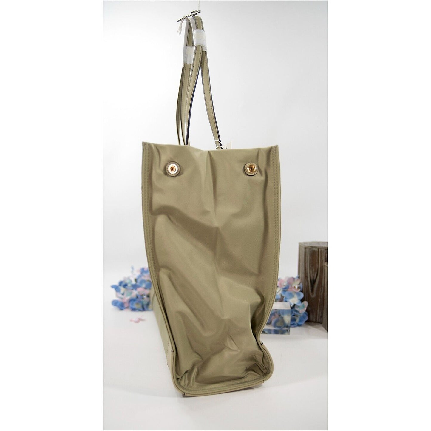 Tory Burch Ella Olive Sprig Nylon Natural Leather Large Tote Bag NWT