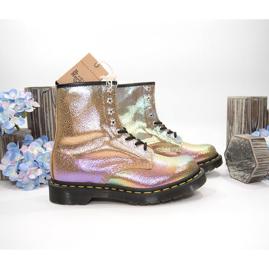 Dr. Martens 1460 Rainbow Ray Iridescent Sand Suede Lace Up Boots Size 6 NIB