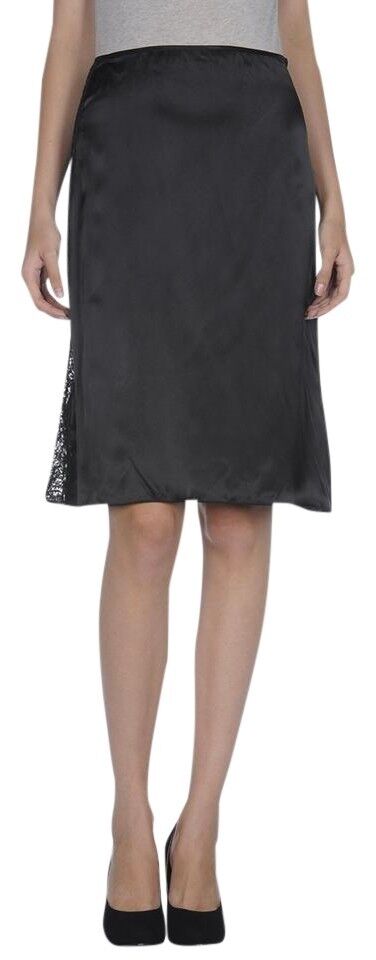 Versace Black Silky Satin Lace Insert Knee Length A Line Skirt 30 44 NWT