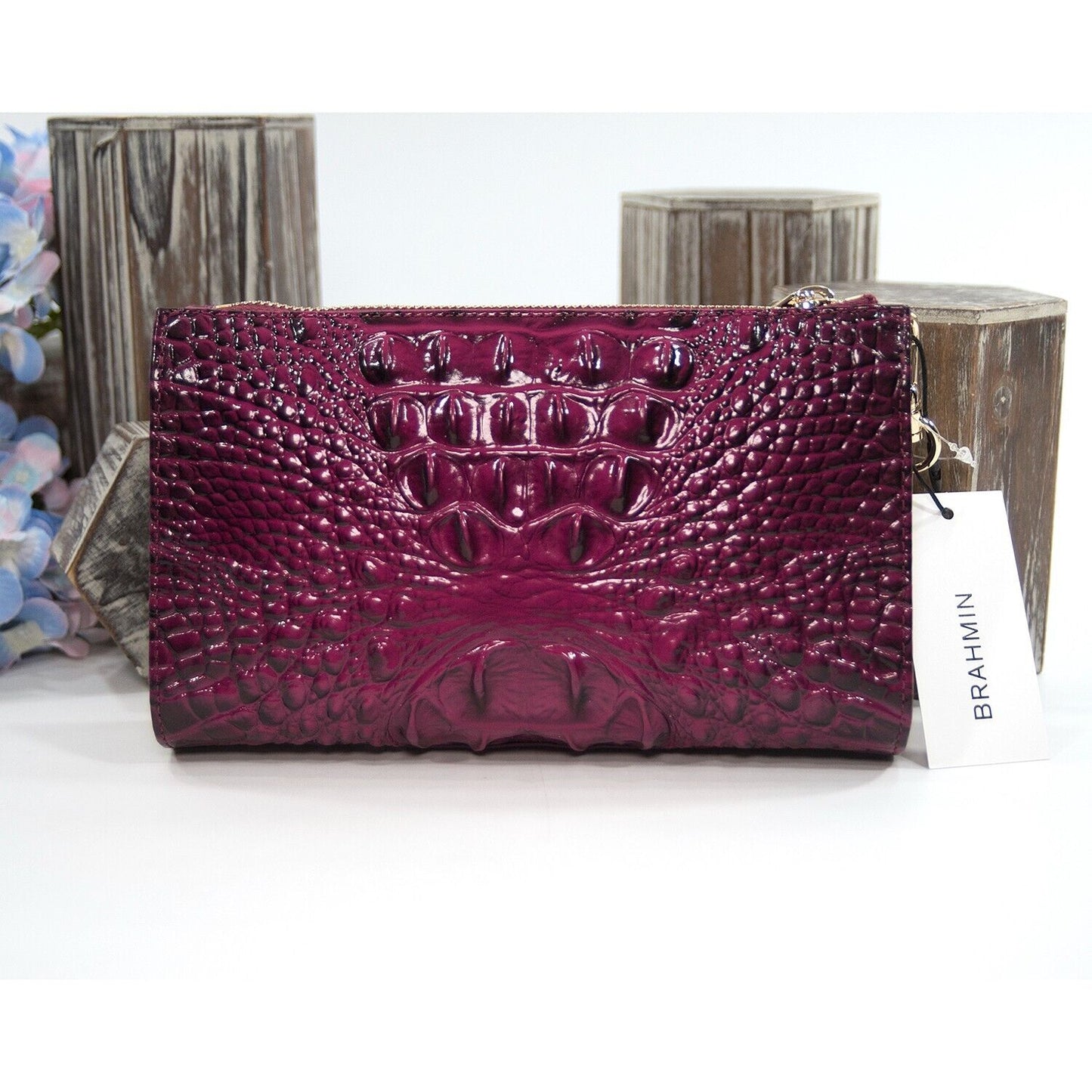 Brahmin Sugar Plum Melbourne Leather Daisy Clutch Wristlet NWT