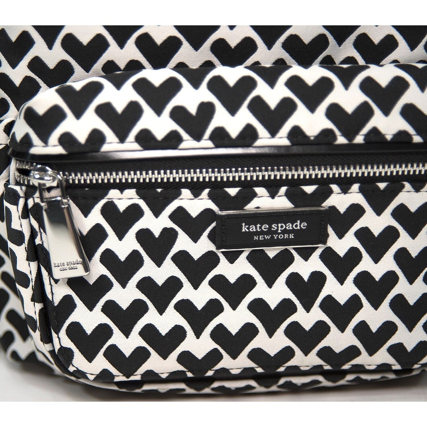 Kate Spade Sam Icon Black White Heart Nylon Jacquard Small Backpack Bag NWT