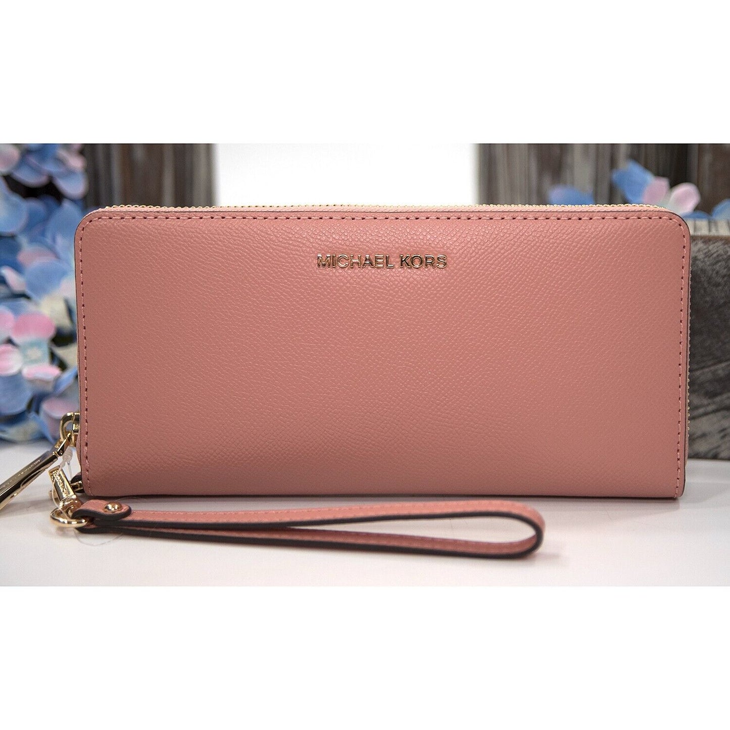 Michael Kors Sunset Rose Leather Zip Around Travel Wallet NWT