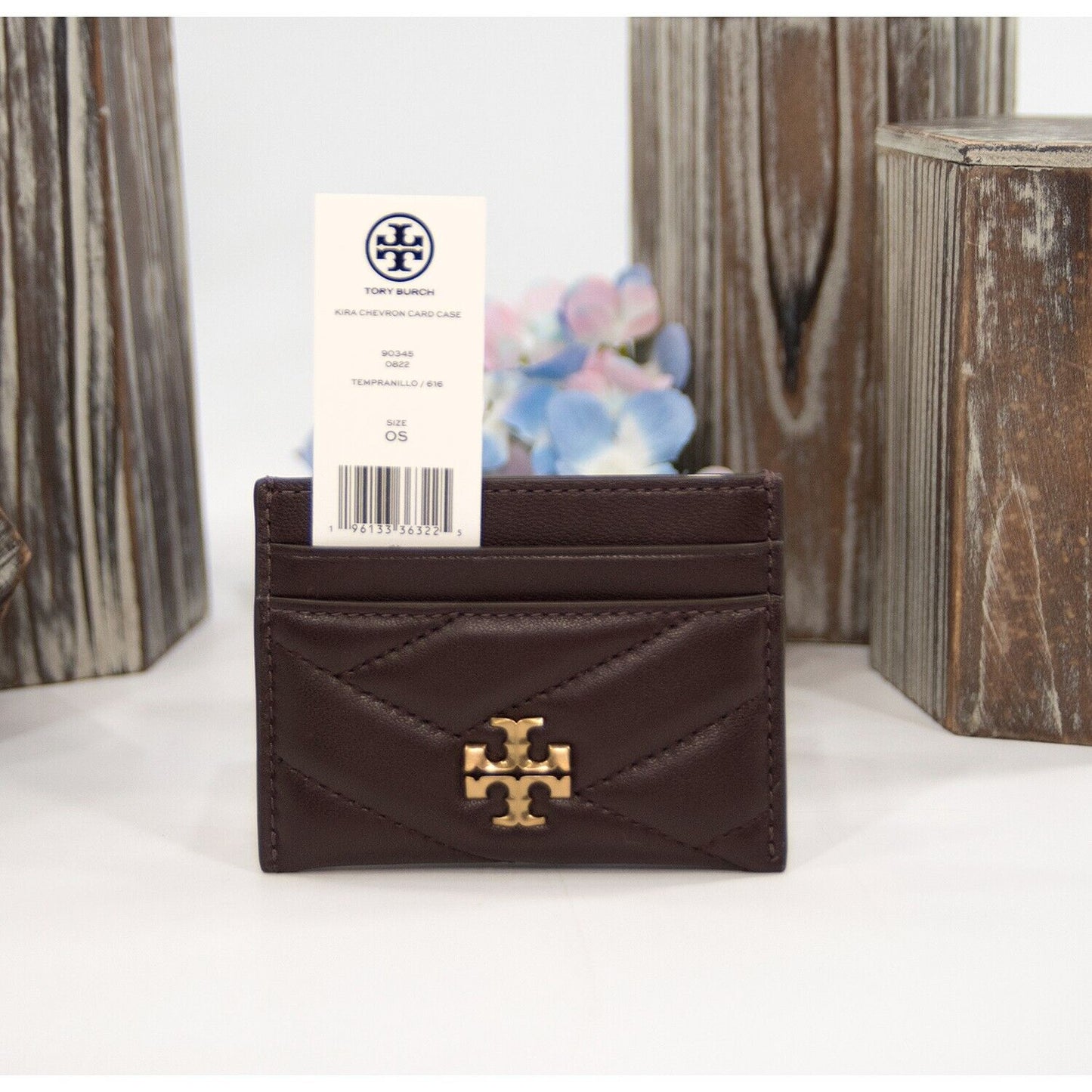 Tory Burch Tempranillo Leather Kira Quilted Logo Card Case Mini Wallet NWT