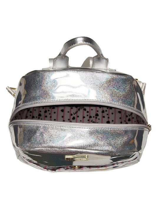 Betsey Johnson Mariss Rainbow Pride Iridescent Silver Metallic Backpack NWT