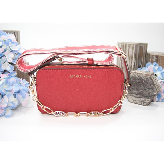 Michael Kors Red Leather Jet Set Small Double Zip Chain Camera Crossbody Bag NWT