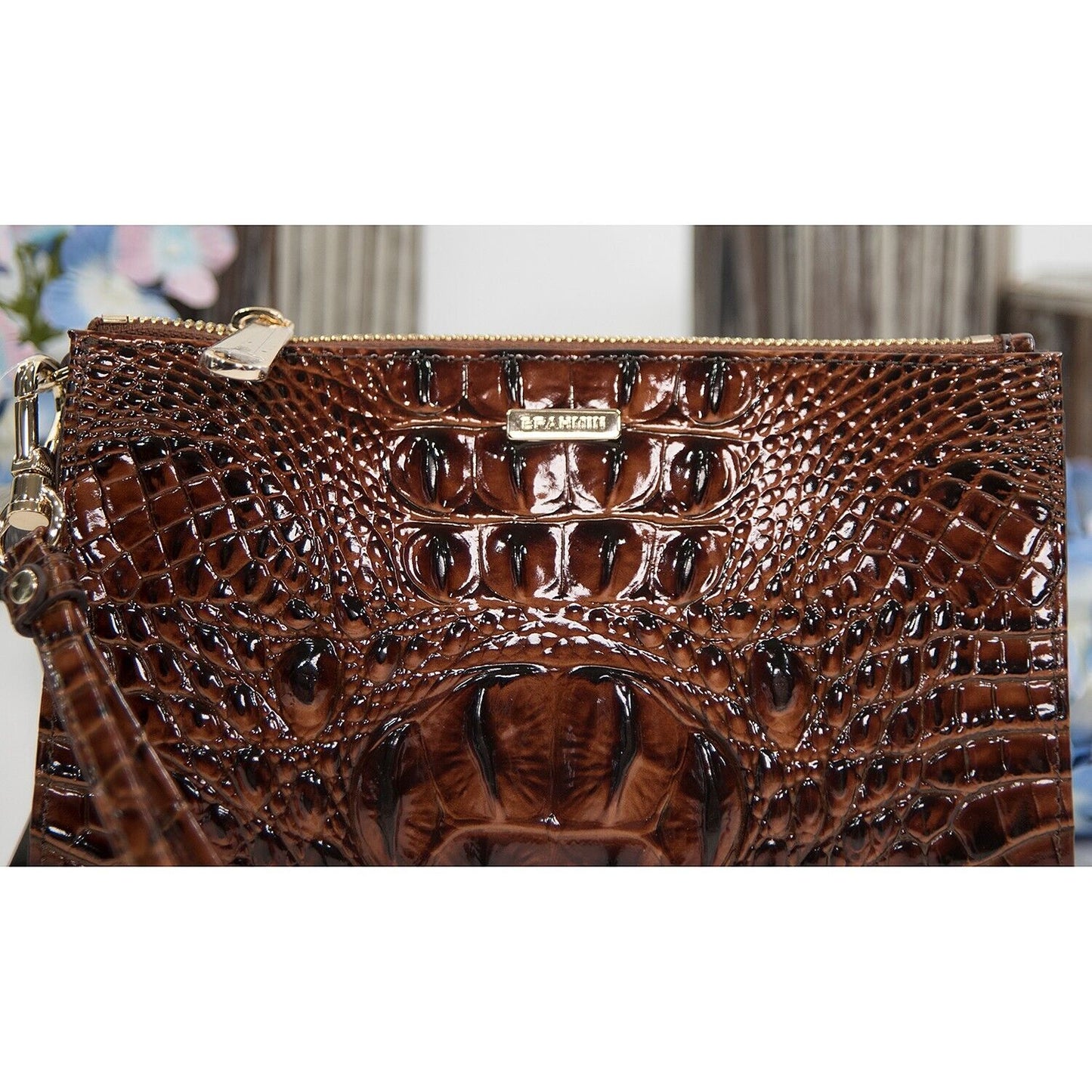 Brahmin Pecan Brown Melbourne Leather Daisy Clutch Wristlet NWT