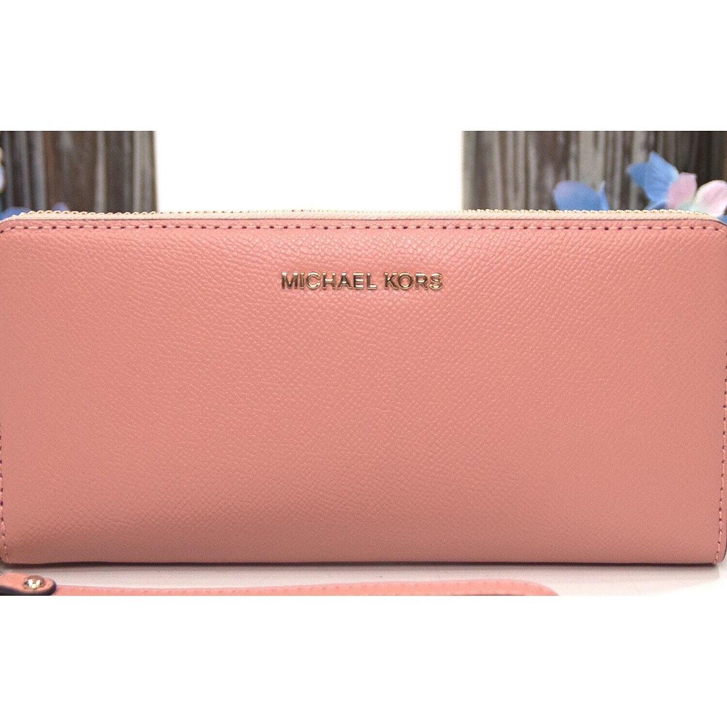 Michael Kors Sunset Rose Leather Zip Around Travel Wallet NWT