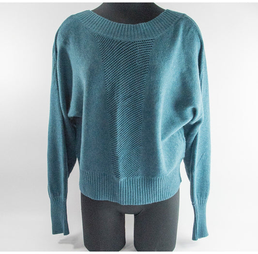 Re:sound Teal Blue Multi Woven Knit Open Back Dolman Long Sleeve Sweater XL NWT