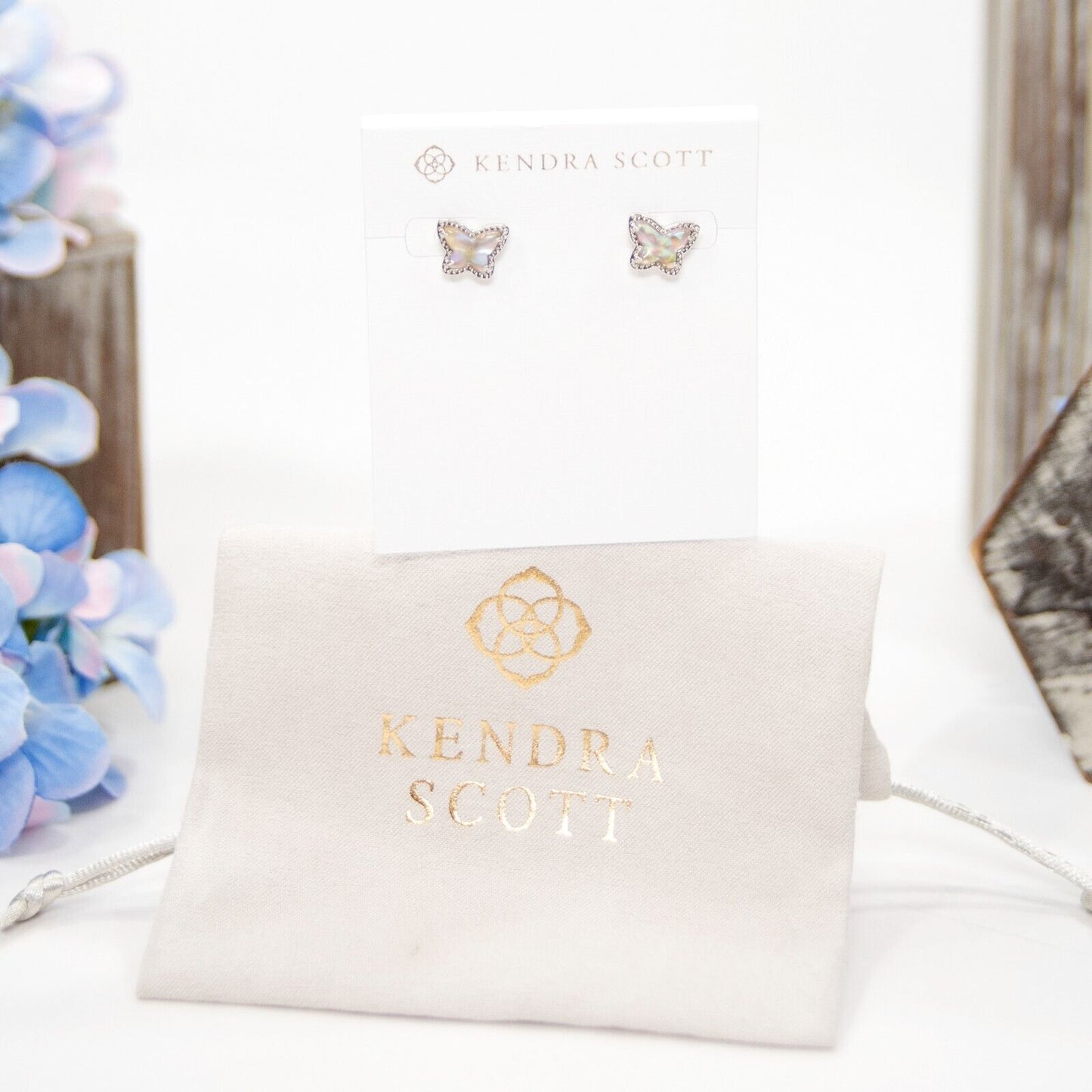 Kendra Scott Lillia Butterfly Abalone Rhodium Plated Statement Stud Earrings NWT