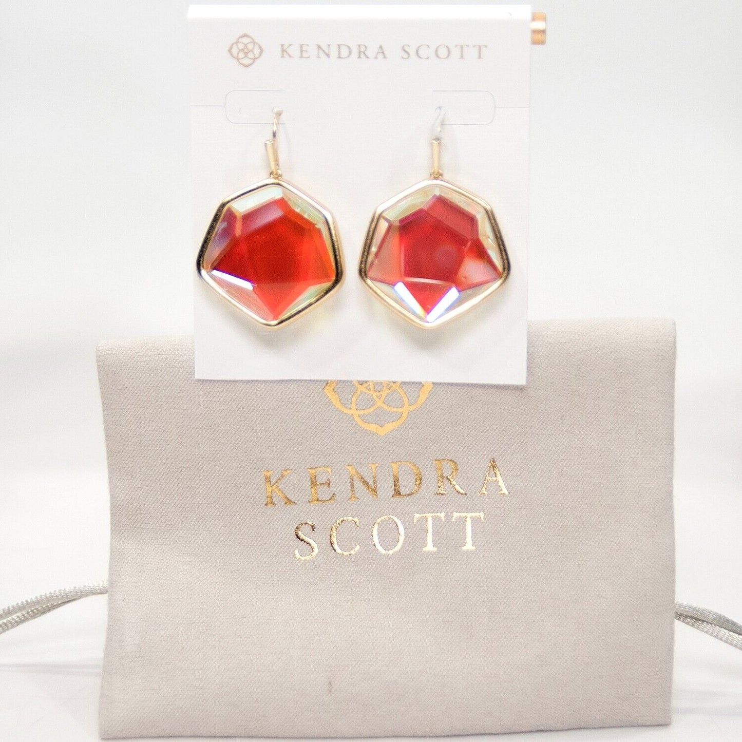 Kendra Scott Vanessa Faceted Dicrhoic Glass Gold Statement Earrings NWT