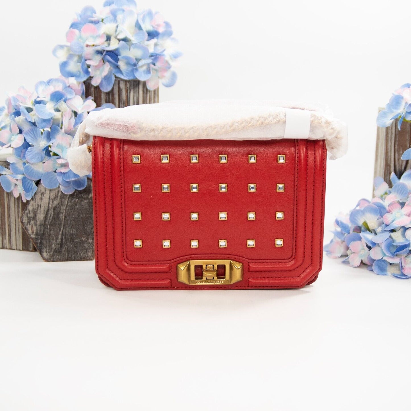 Rebecca Minkoff Crystal Stud Valentine Red Leather Love Crossbody Mini Bag NWT