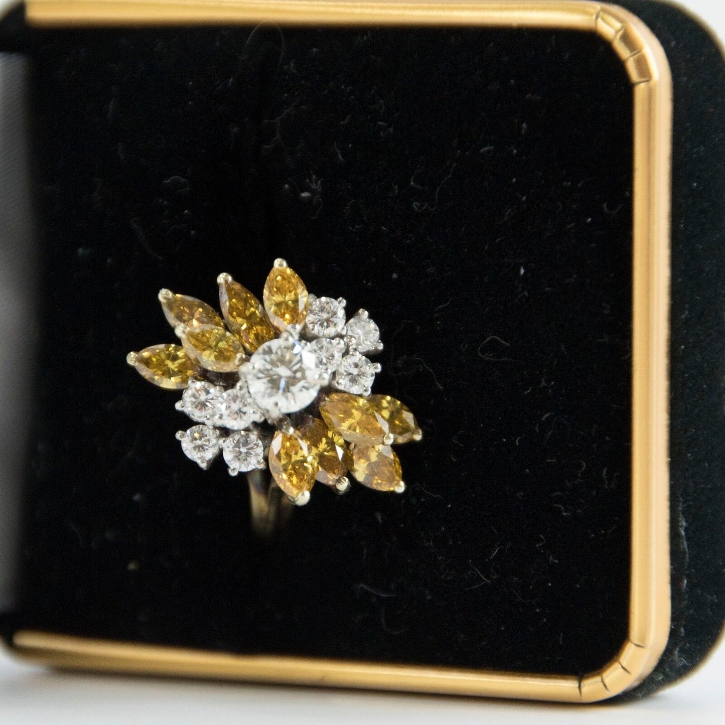 14k Gold Fancy Yellow Canary White Diamond 4.25 cttw Custom Antique Ring 5.5