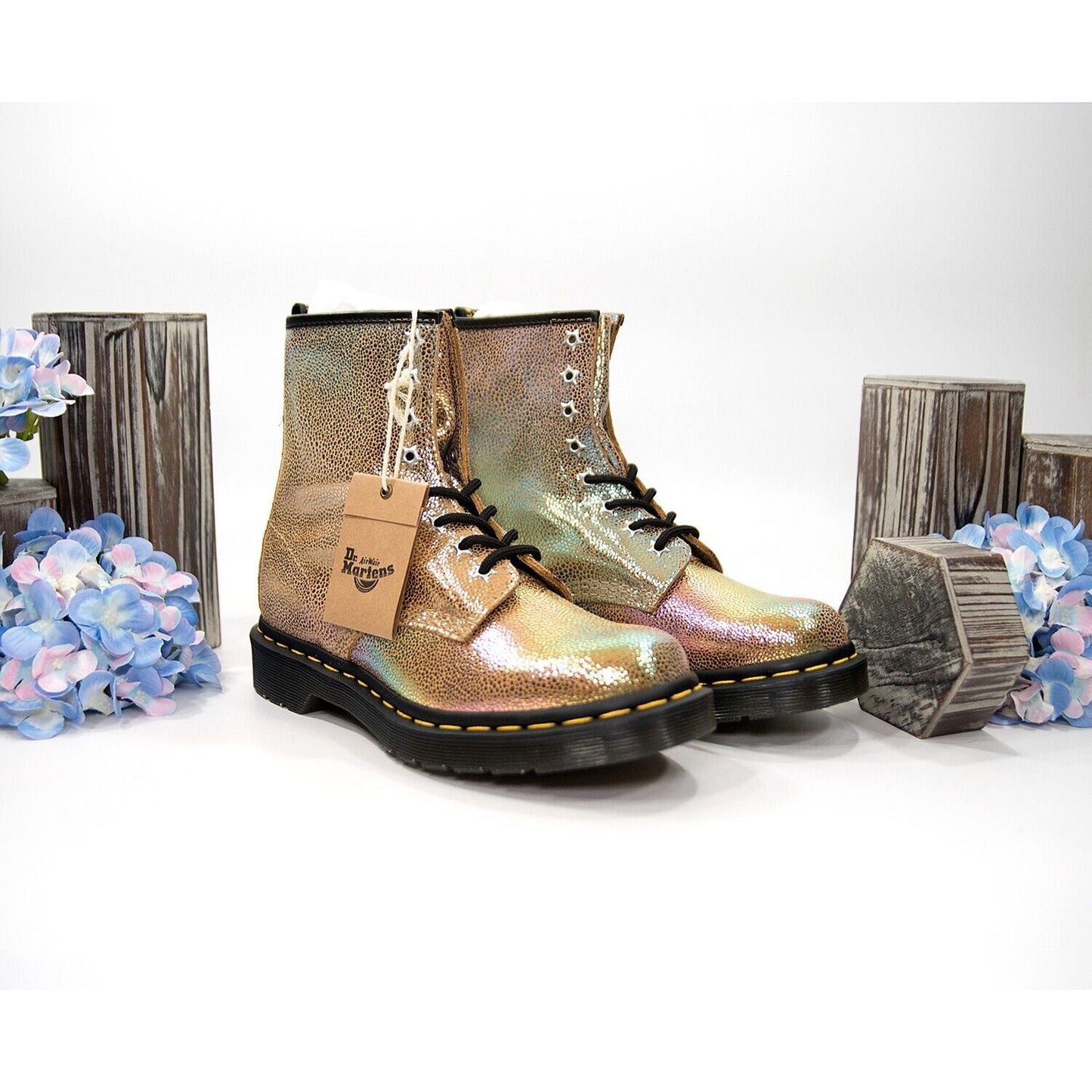 Dr. Martens 1460 Rainbow Ray Iridescent Sand Suede Lace Up Boots Size 6 NIB