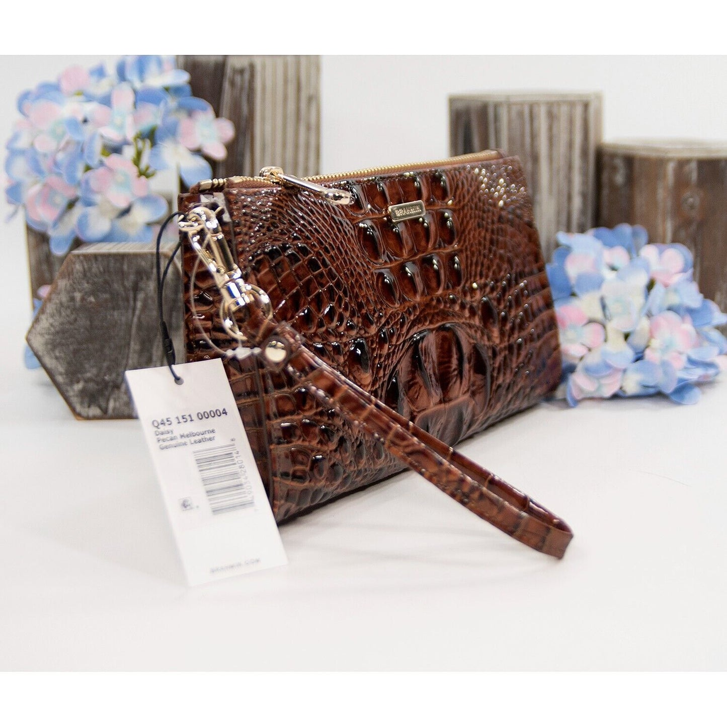 Brahmin Pecan Brown Melbourne Leather Daisy Clutch Wristlet NWT