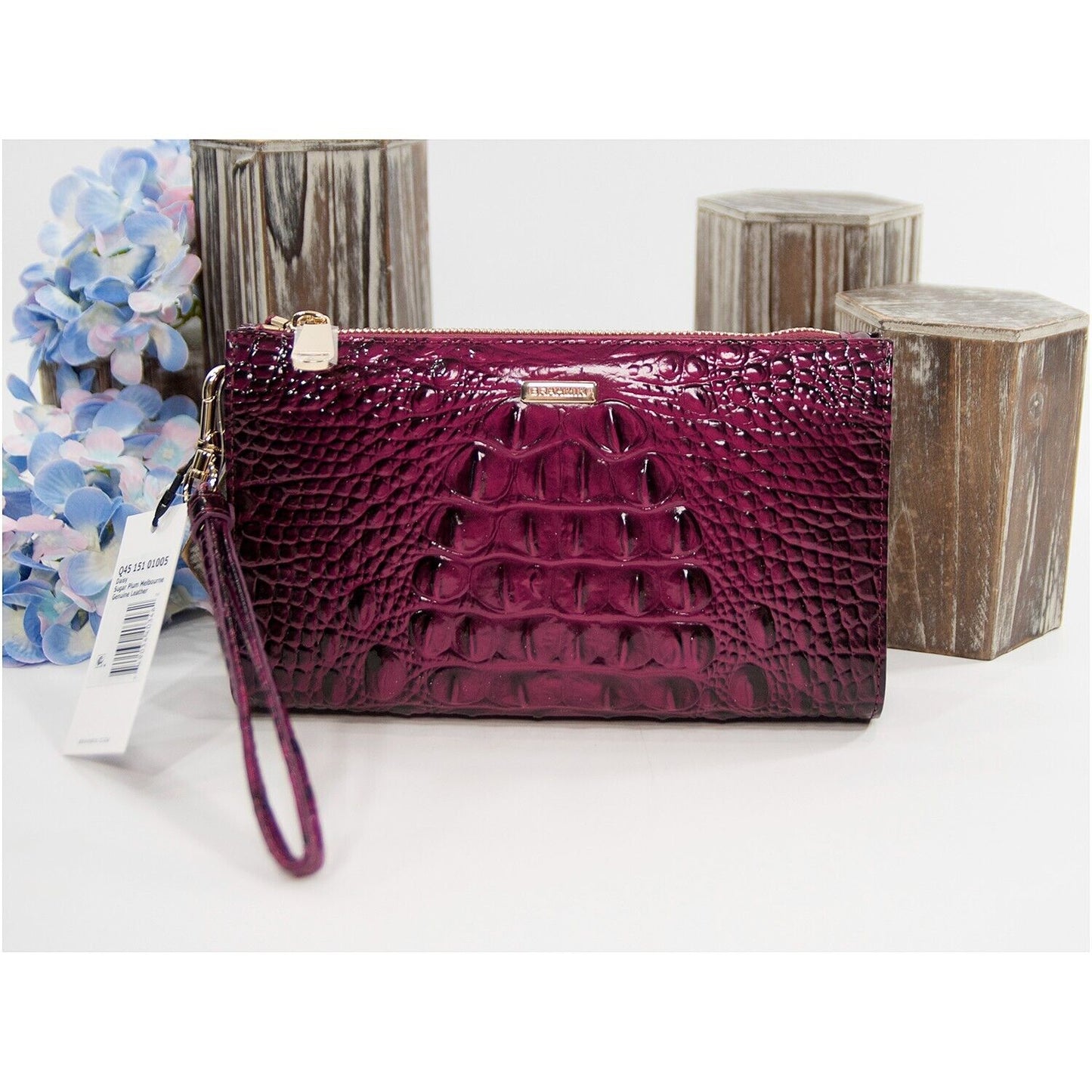 Brahmin Sugar Plum Melbourne Leather Daisy Clutch Wristlet NWT