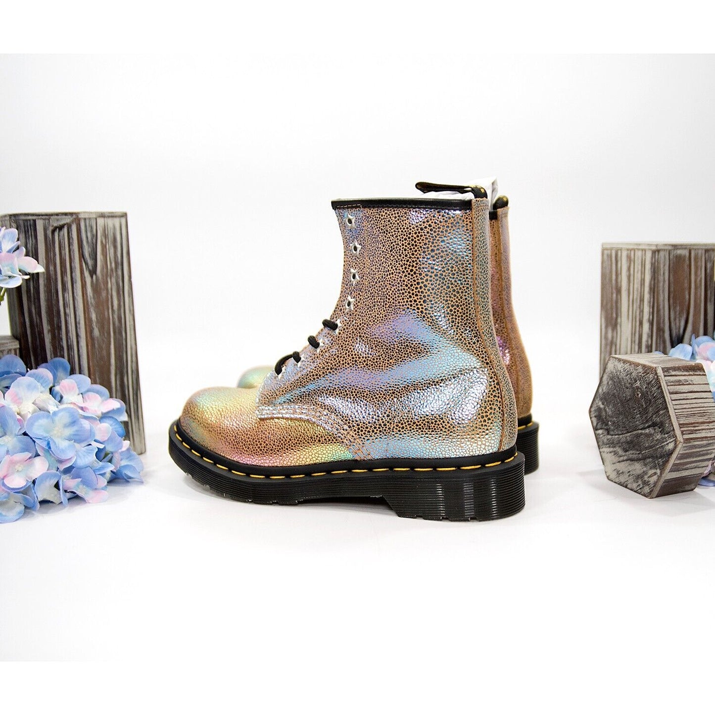 Dr. Martens 1460 Rainbow Ray Iridescent Sand Suede Lace Up Boots Size 6 NIB