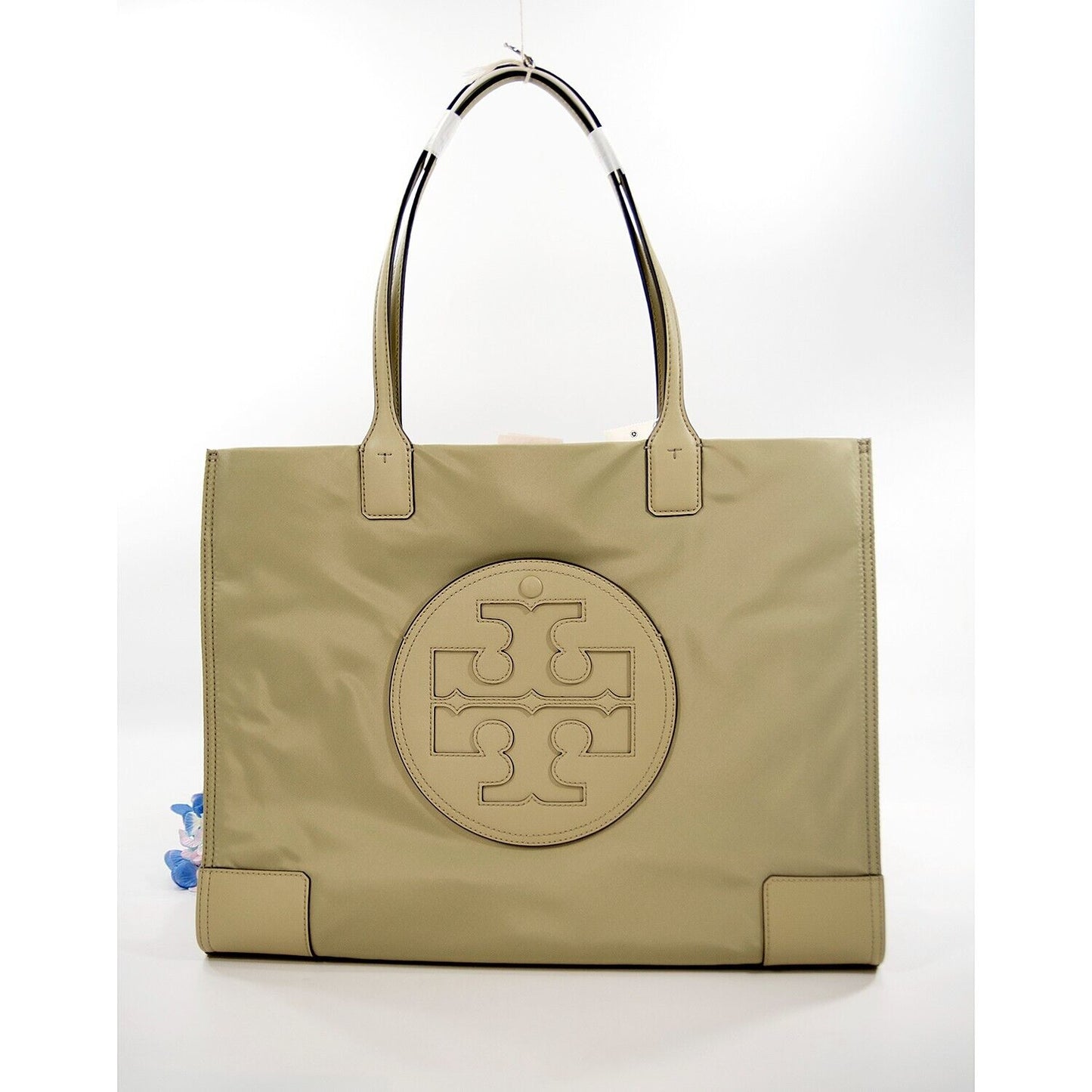 Tory Burch Ella Olive Sprig Nylon Natural Leather Large Tote Bag NWT