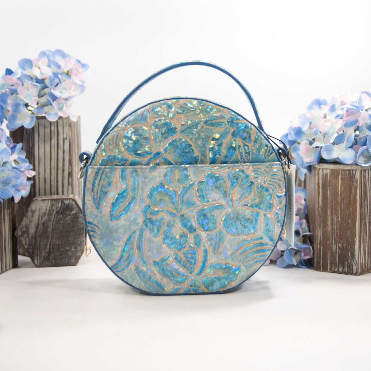 Brahmin Serenity Sonic Floral Glitter Iridescent Leather Lane Crossbody Bag NWT