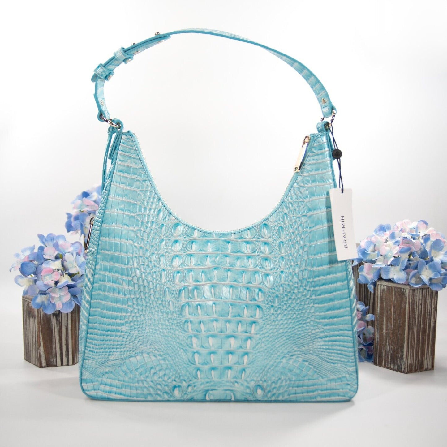 Brahmin Dusty Blue Melbourne Leather Tabitha Hobo Shoulder Bag NWT